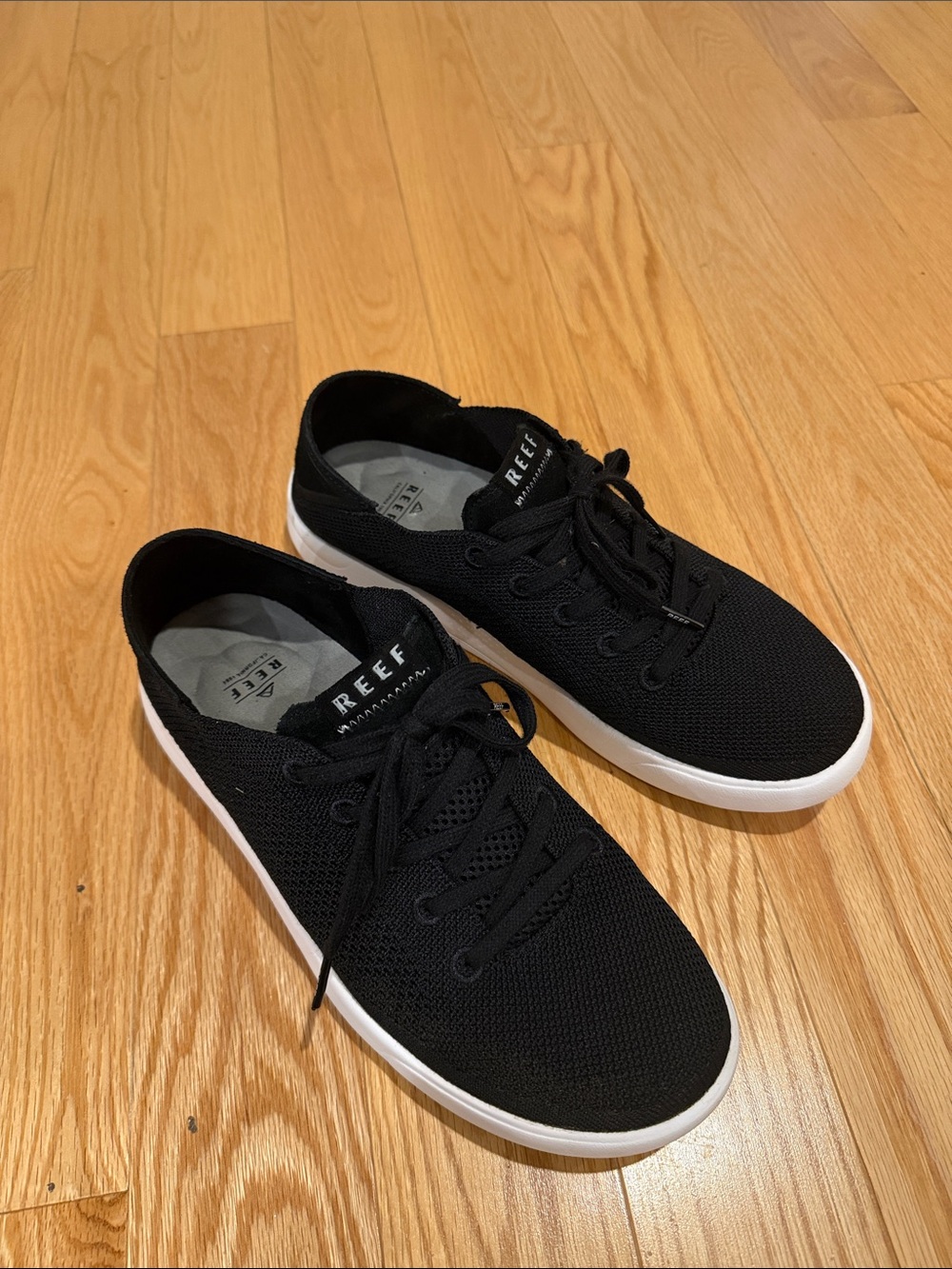 Reef Black Knit Lace-Up Sneakers with White Sole
